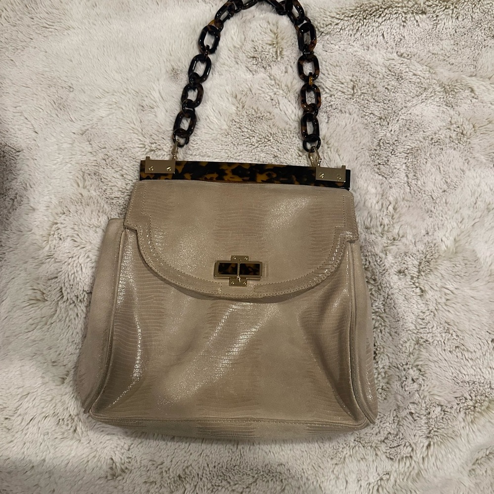 Tory Burch satchel resin tortoise chain handle